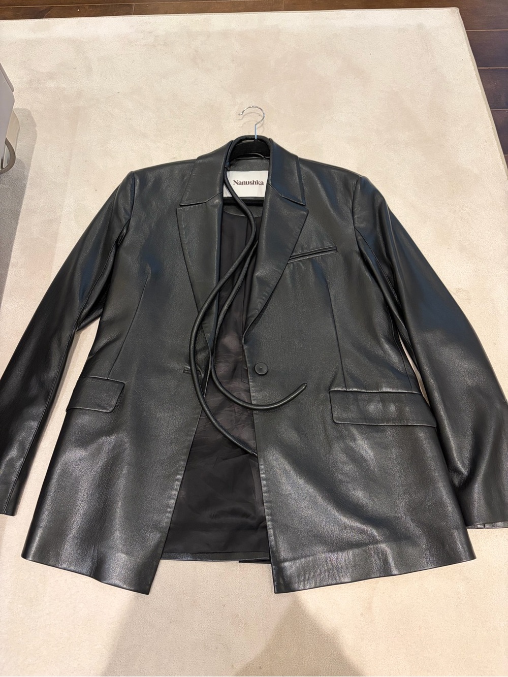 Nanushka Black Vegan Leather Single-Button Blazer